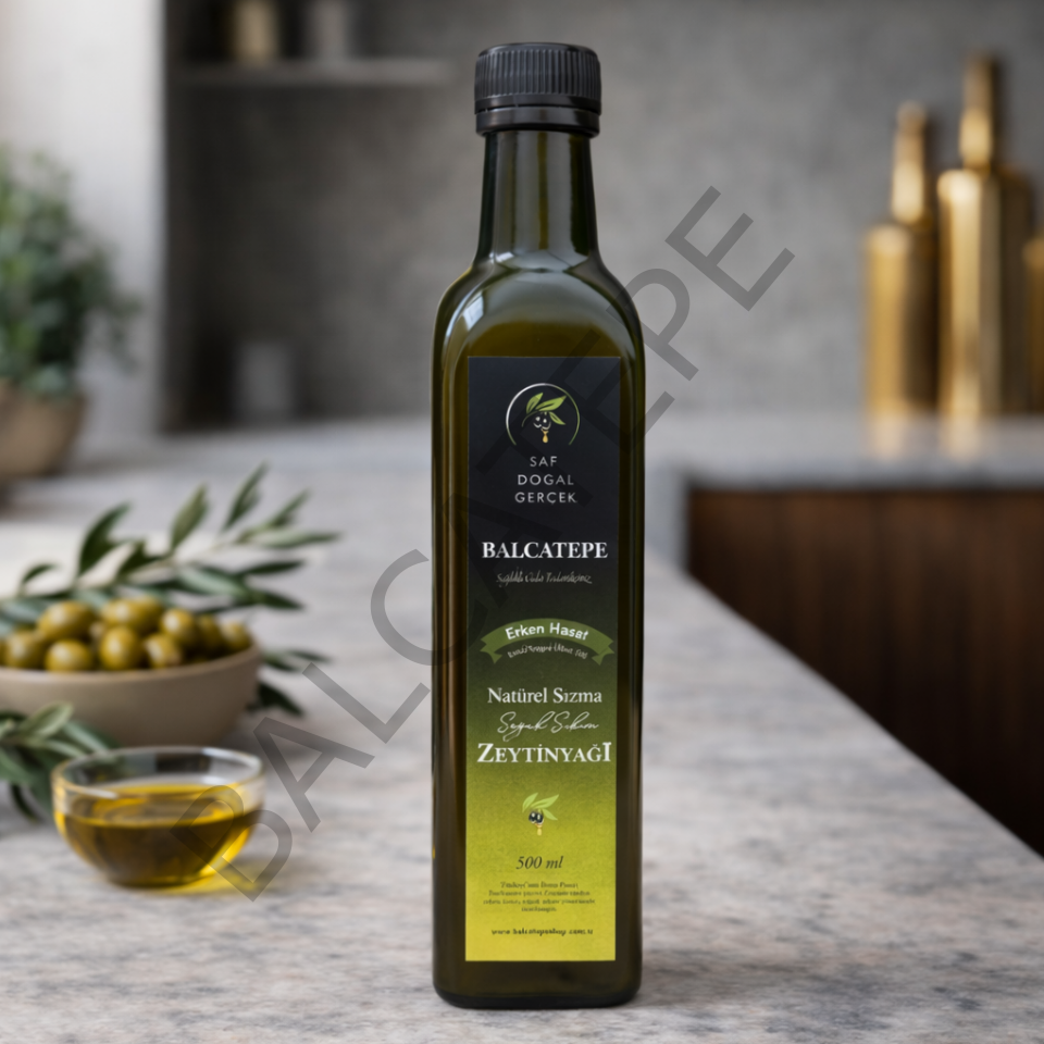 Erken Hasat Soğuk Sıkım Natürel Sızma Zeytinyağı 500 ml Cam Şişe